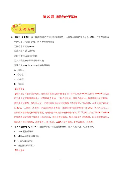2020年高考生物选择题专项训练 第02题 遗传的分子基础(解析版)