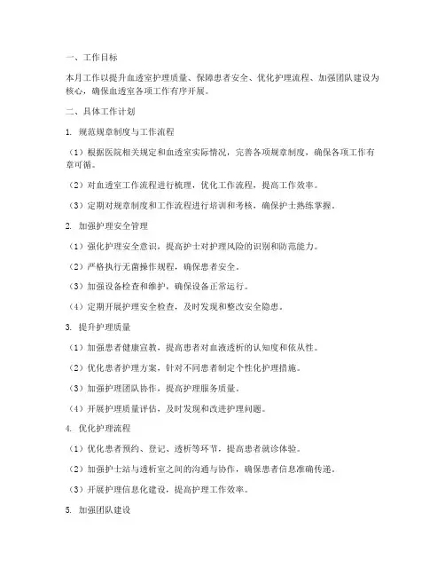 血透室护士长每月工作计划