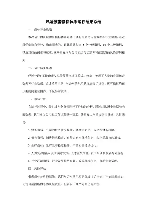 风险预警指标体系运行结果总结