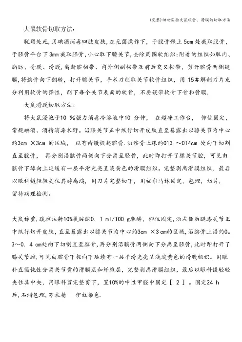 (完整)动物实验大鼠软骨、滑膜的切取方法