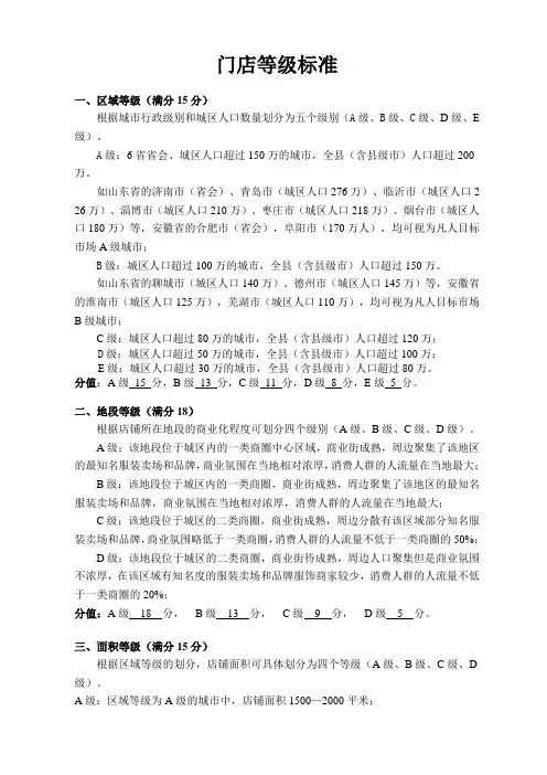 门店等级标准
