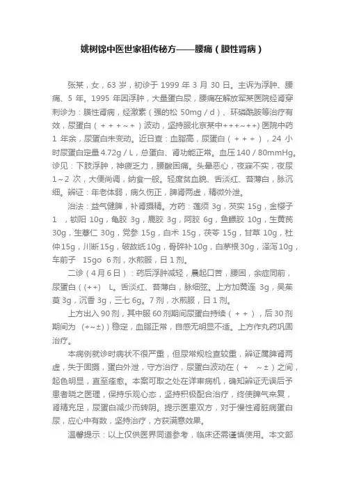 姚树锦中医世家祖传秘方——腰痛（膜性肾病）