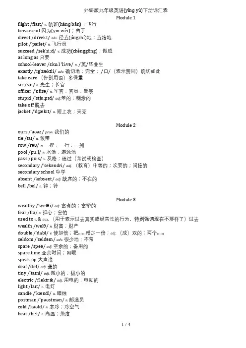外研版英语九年级下册词汇表(音标、打印)