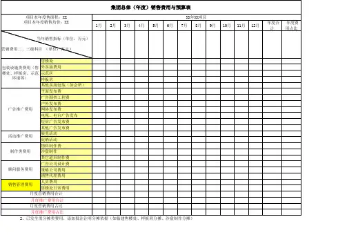 集团总体(年度)销售费用与预算表