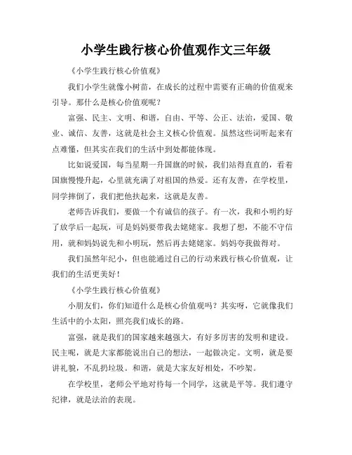 小学生践行核心价值观作文三年级