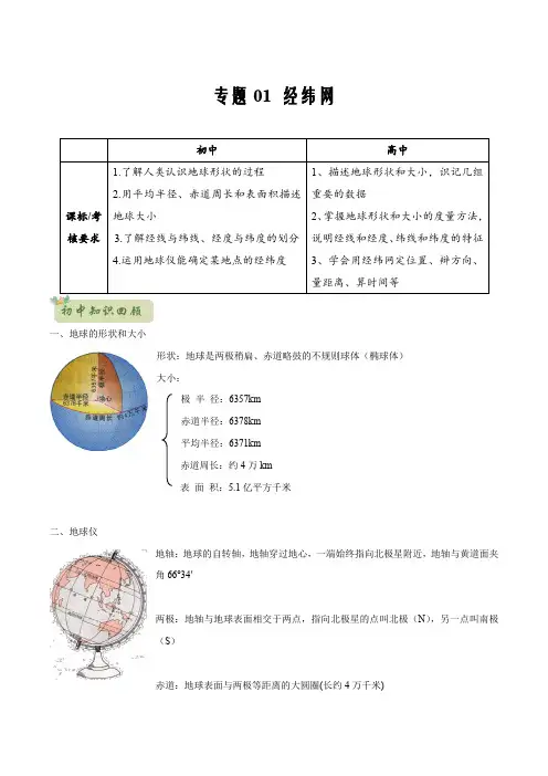 2020年初升高地理衔接专题01 经纬网(解析版)