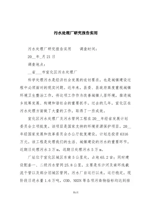 污水处理厂研究报告实用