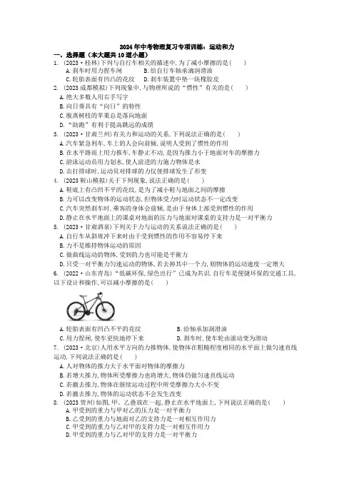 2024年中考物理专项复习训练：运动和力