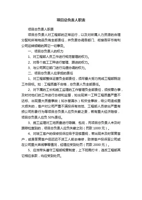 项目总负责人职责