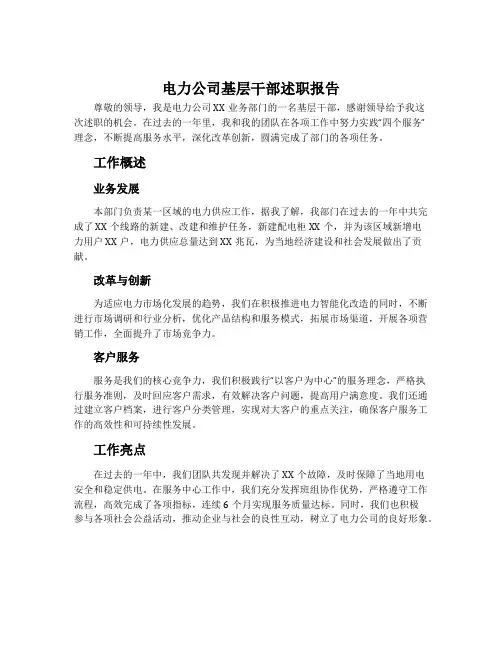 电力公司基层干部述职报告