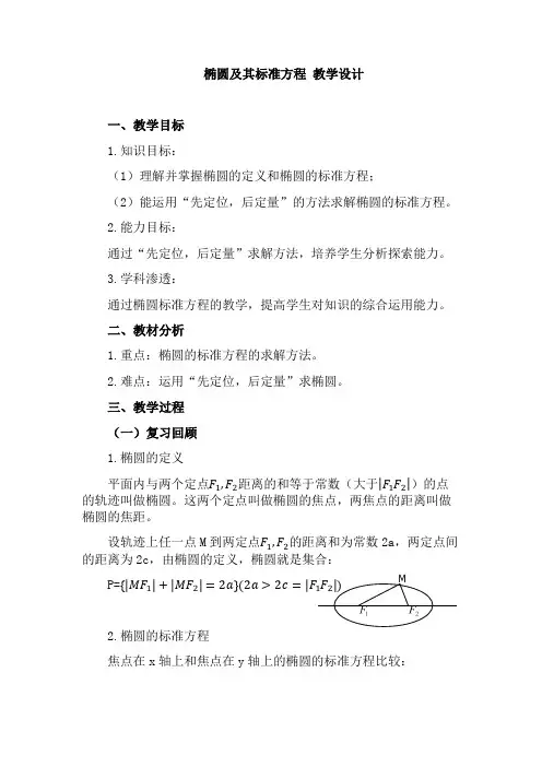 椭圆及其标准方程 教学设计-高二上学期数学人教A版(2019)选择性必修第一册