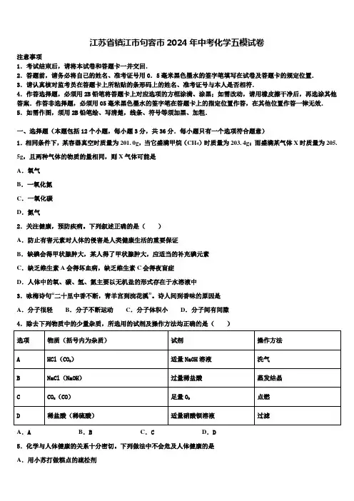 江苏省镇江市句容市2024年中考化学五模试卷含解析