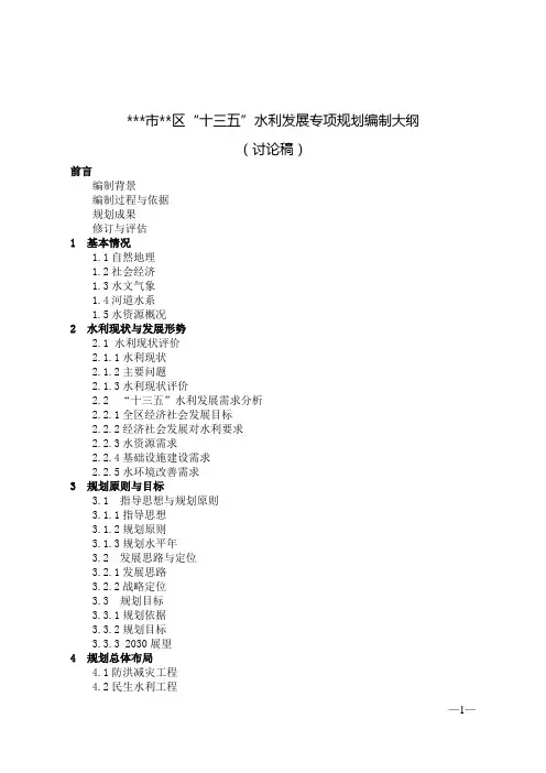 十三五水利发展专项规划编制大纲