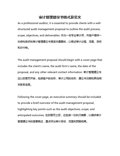 审计管理建议书格式及范文