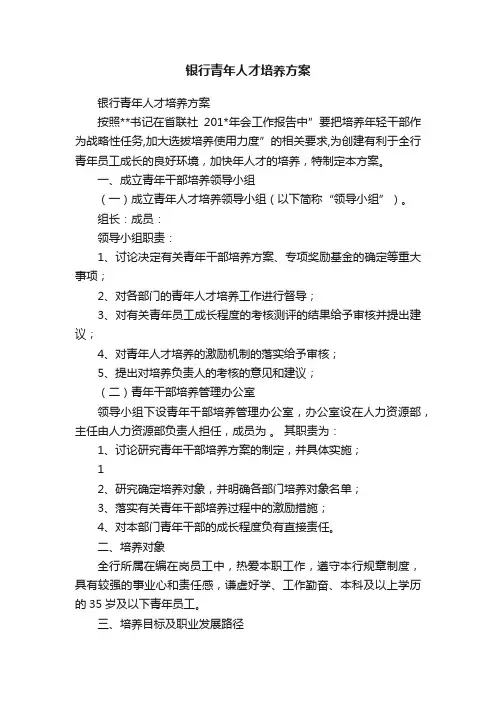 银行青年人才培养方案