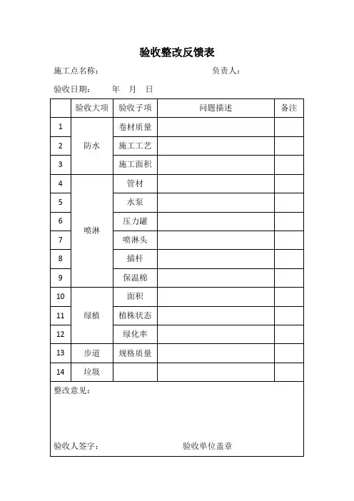 验收问题反馈表及验收注意事项
