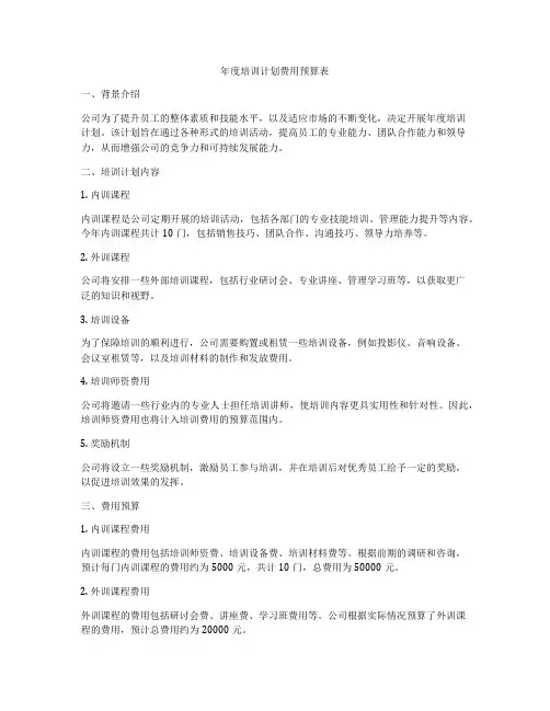 年度培训计划费用预算表