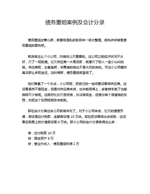 债务重组案例及会计分录