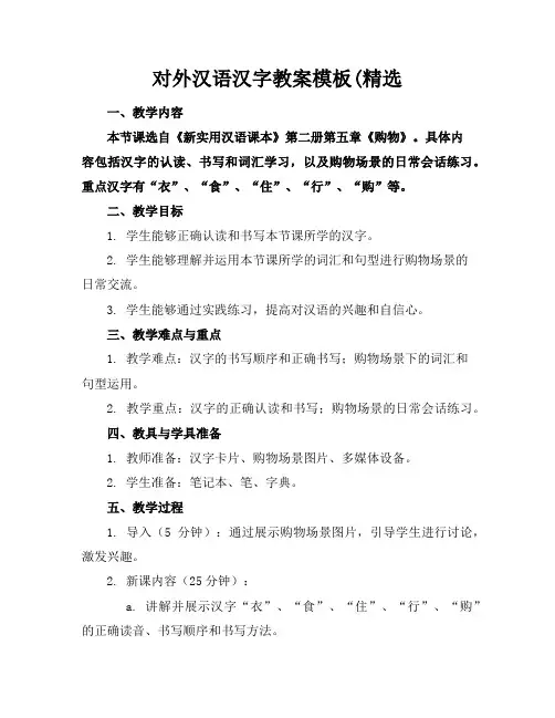 对外汉语汉字教案模板