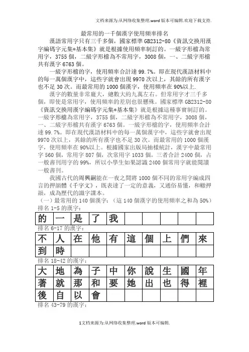 最常用的1000个汉字(繁体表)