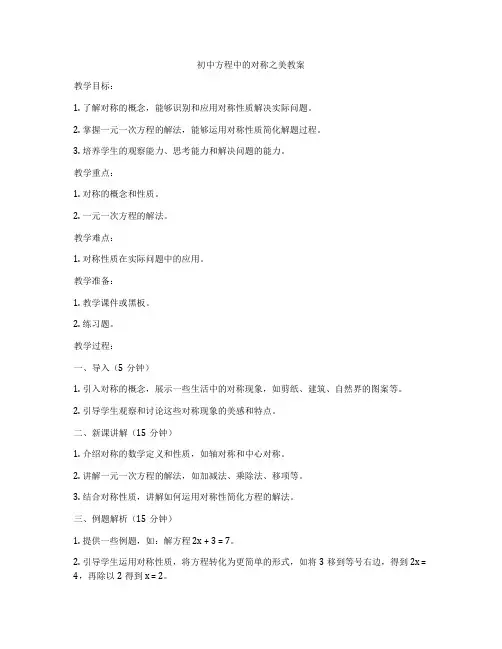初中方程中的对称之美教案
