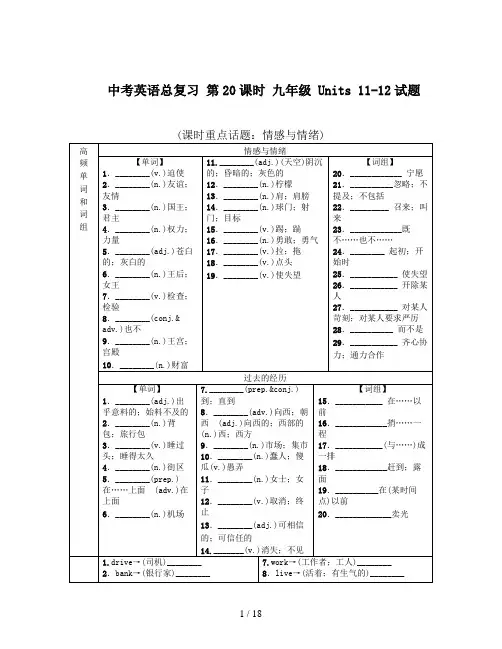 中考英语总复习 第20课时 九年级 Units 11-12试题