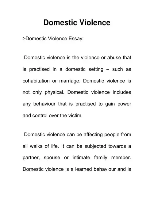 家庭暴力 Domestic Violence 英语作文