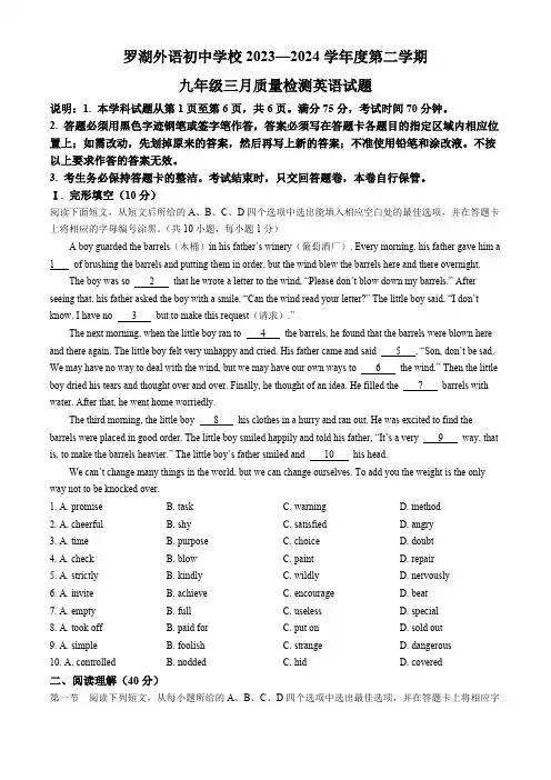 2024年广东省深圳市罗湖区罗湖外语初中学校中考一模英语试题(含答案)