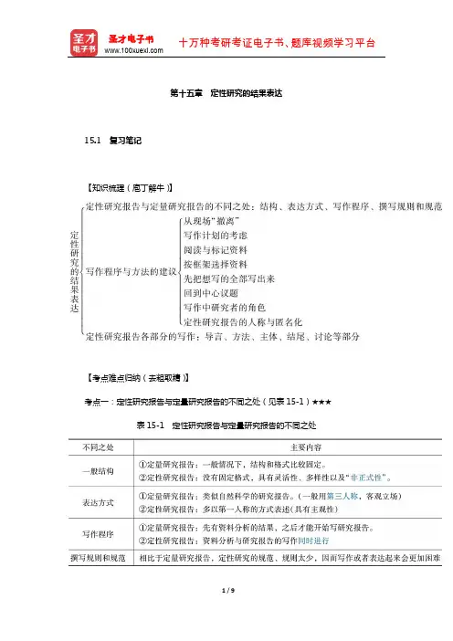 《社会研究方法》(第5版,风笑天著)考研用学习辅导书(定性研究的结果表达)【圣才出品】