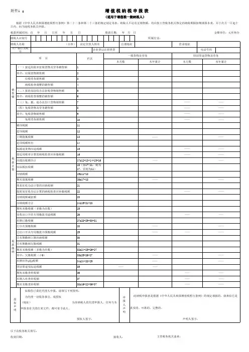 增值税一般纳税人纳税申报表 表格 XLS格式 