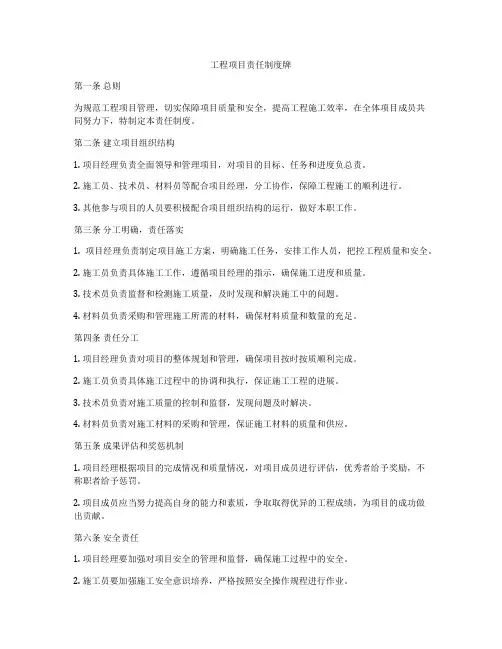 工程项目责任制度牌