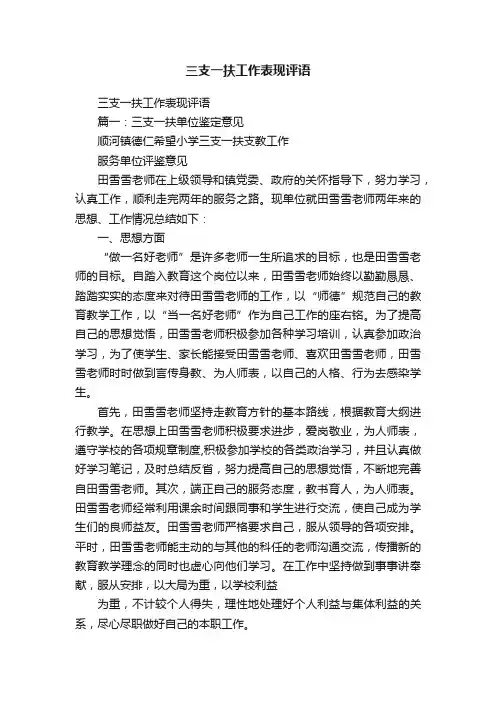 三支一扶工作表现评语