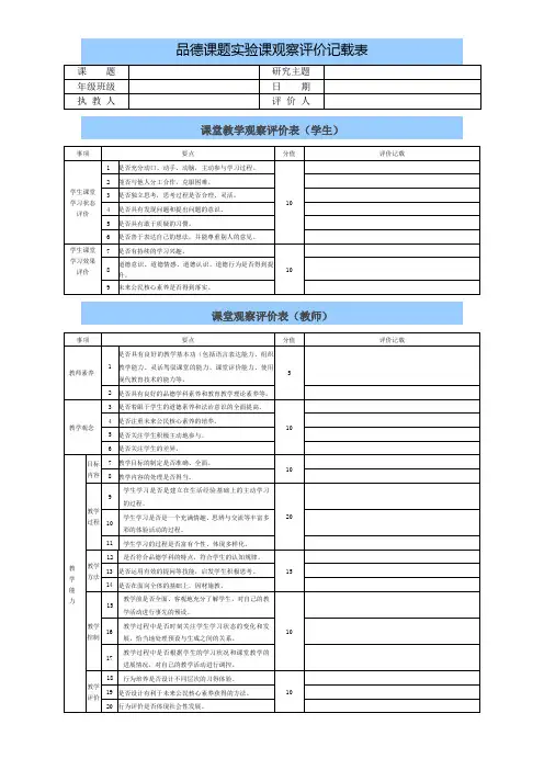 品德课题课观察评价记载表