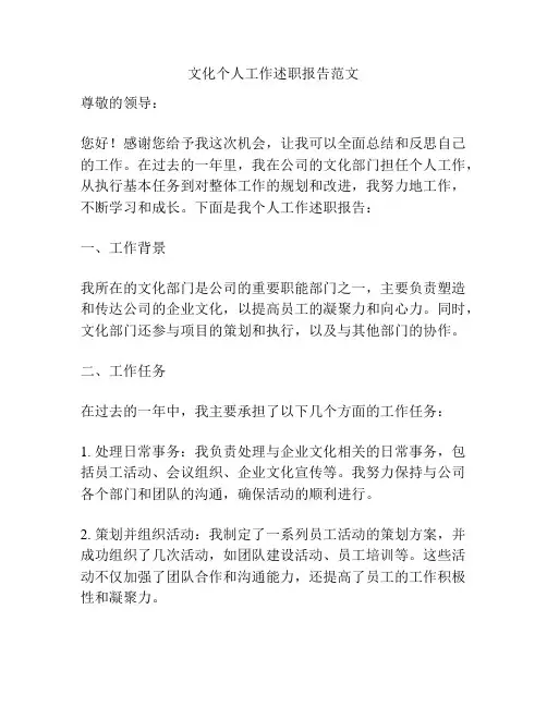 文化个人工作述职报告范文