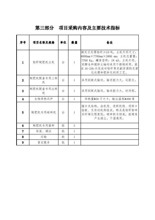 项目采购内容及主要技术指标