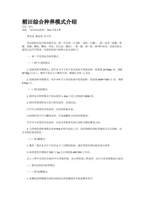 稻田综合种养模式介绍