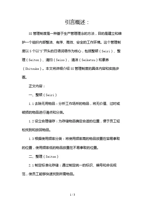 5S管理制度(通用)2024
