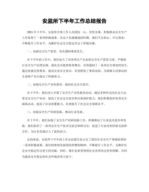 安监所下半年工作总结报告