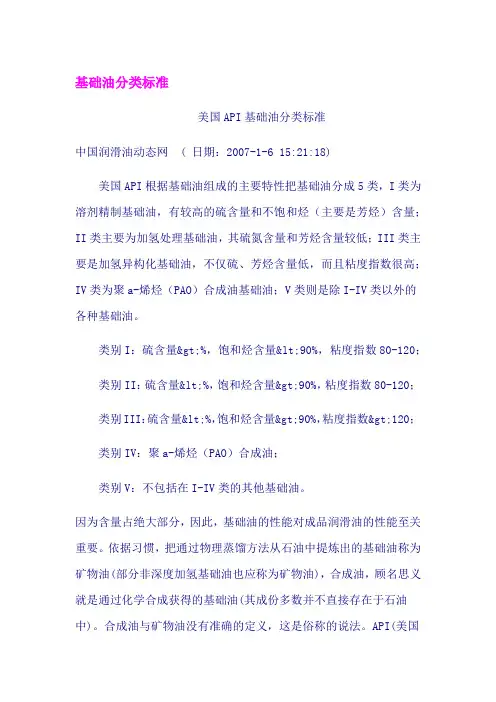基础油分类标准