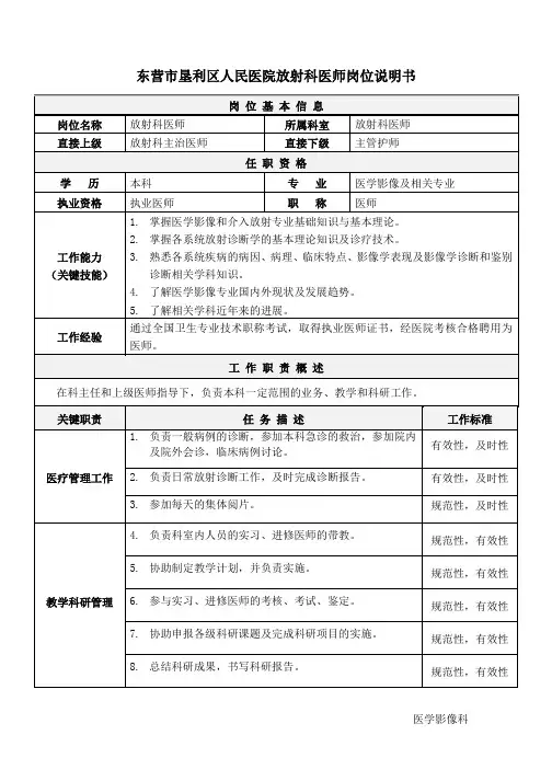 05医院放射科医师岗位说明书