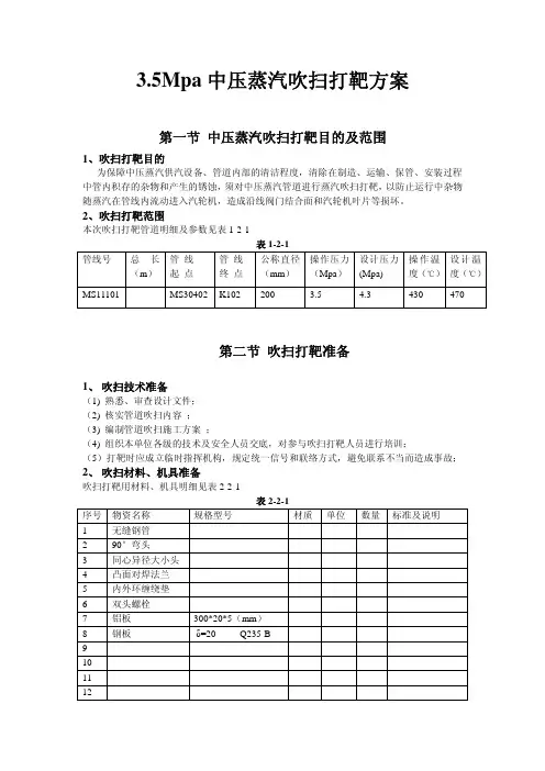 汽轮机用3.5Mpa中压蒸汽打靶方案