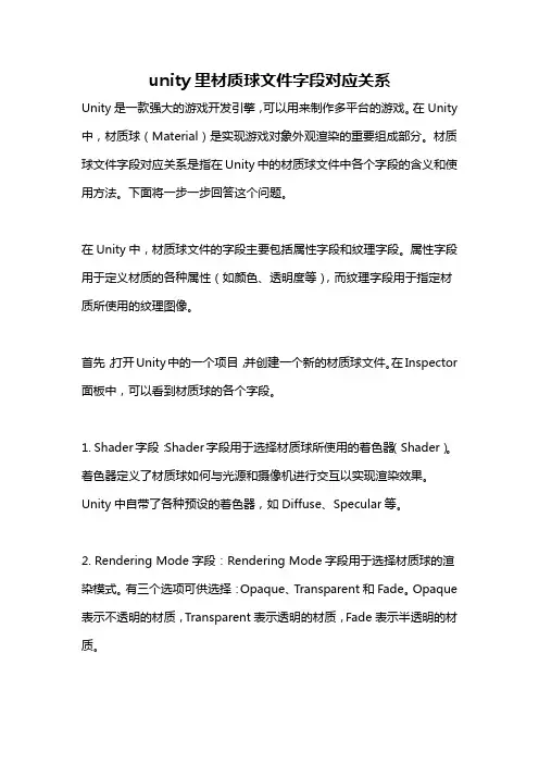 unity里材质球文件字段对应关系