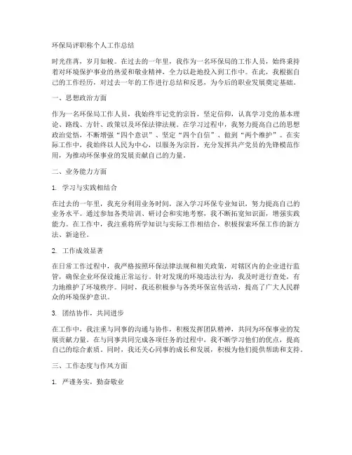 环保局评职称个人工作总结