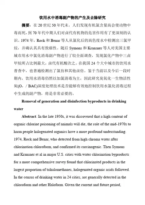 饮用水中消毒副产物的产生及去除研究
