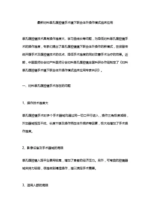 最新妇科单孔腹腔镜手术镜下联合体外操作模式临床应用