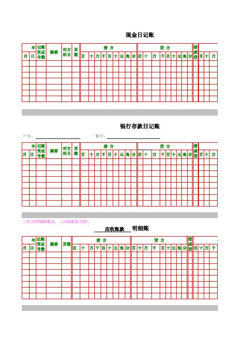 总账、明细账(三栏、多栏、数量金额)、日记账格式