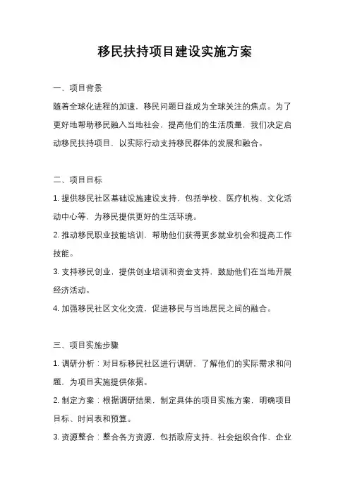 移民扶持项目建设实施方案