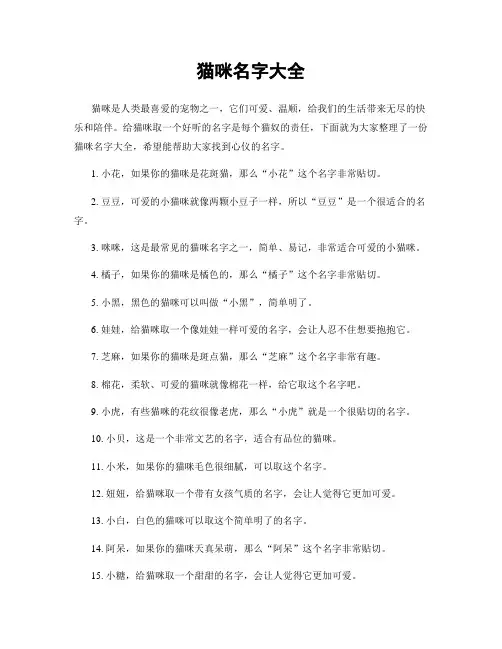 猫咪名字大全