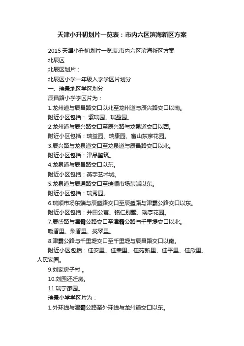 天津小升初划片一览表：市内六区滨海新区方案