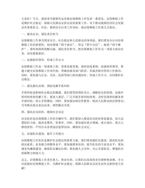 治保维稳工作发言稿范文